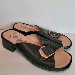 Womens FLY LONDON ELAX 964 LEATHER Slide SANDALS Block Heel Black 39 / 8-8.5 US